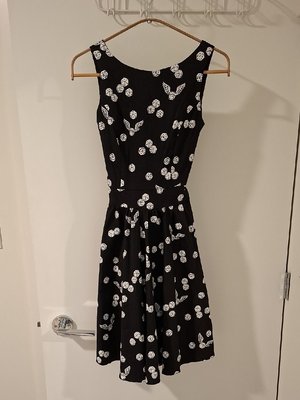 NWT Lady V Black & White "Lucky Dice" Retro Tea Dress with Bow (Size UK 8/US 2)